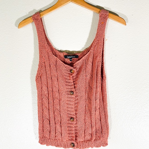 Coral pink knit crochet tank top - Picture 5 of 7
